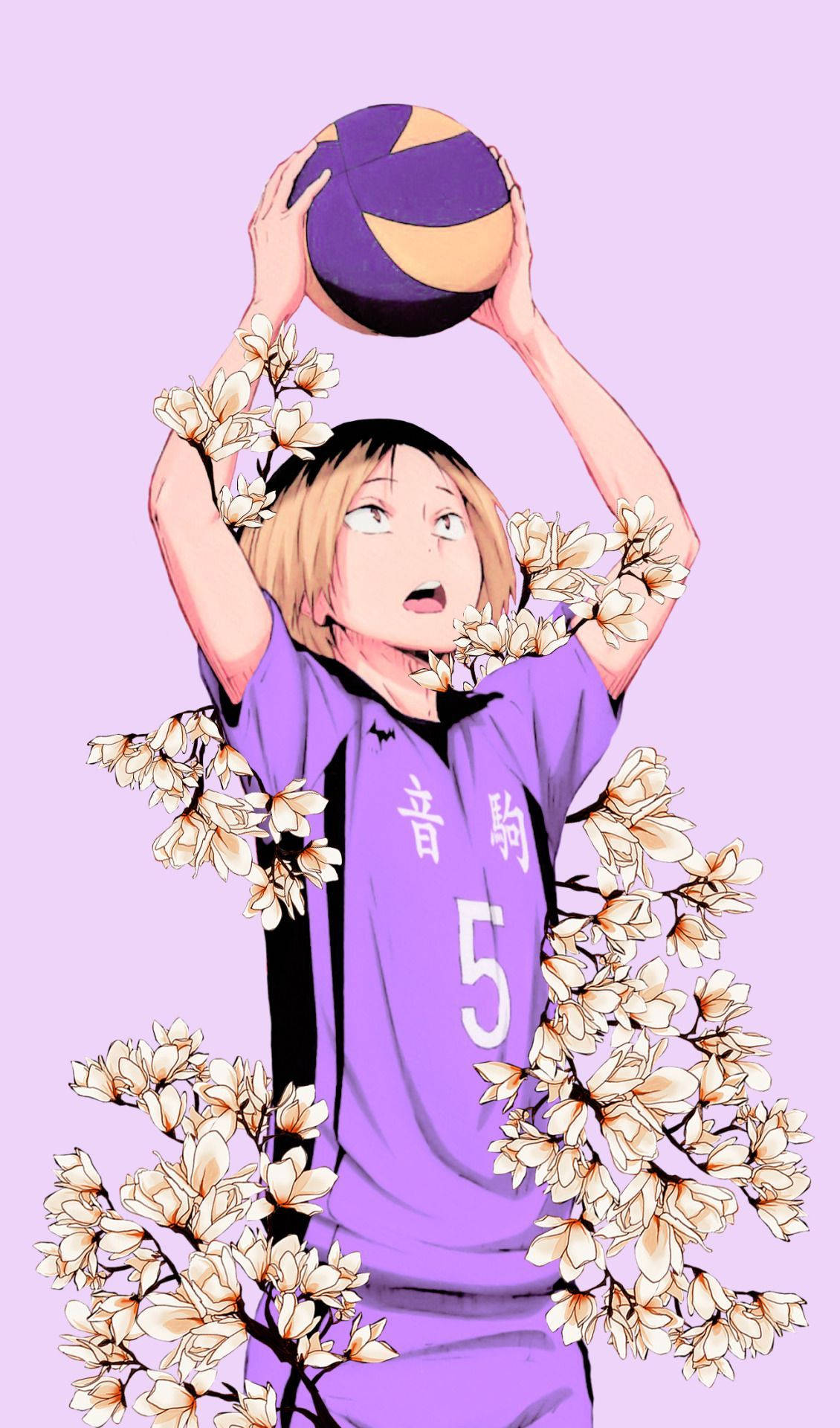 Kenma, purple volleyball uniform, magnolia branches, Full HD Phone Wallpaper