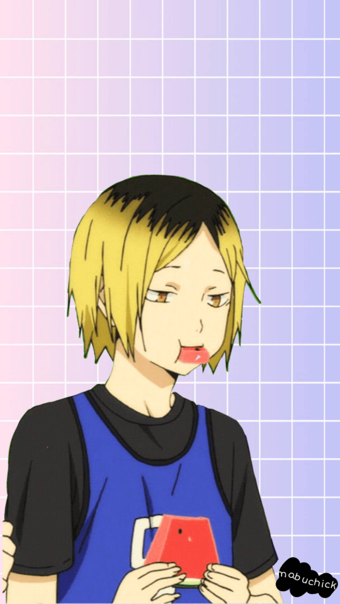 Kenma, blonde hair, red watermelon slice, Full HD Phone Wallpaper
