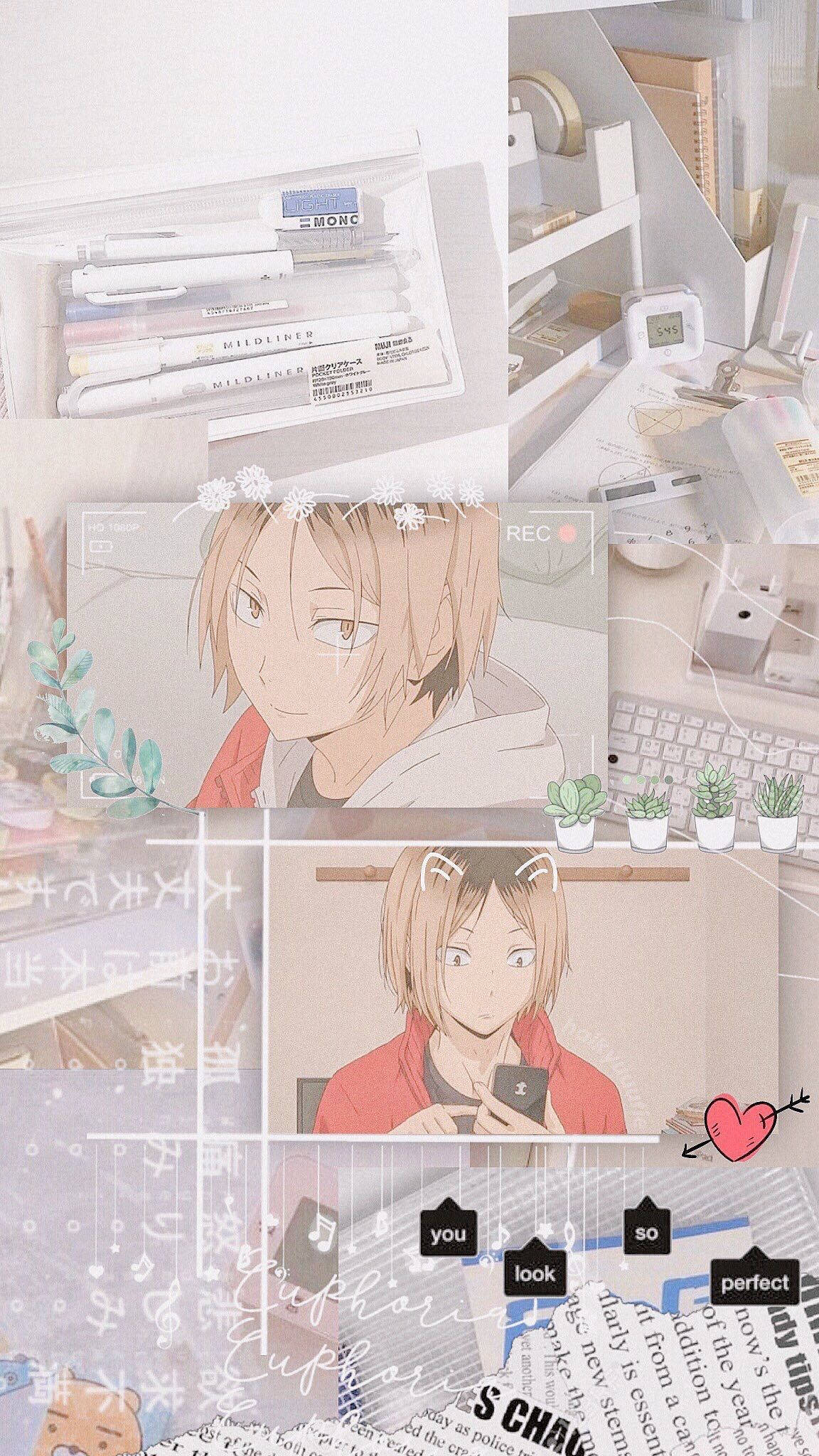 Kenma, white aesthetic, pastel collage, Full HD Phone Wallpaper