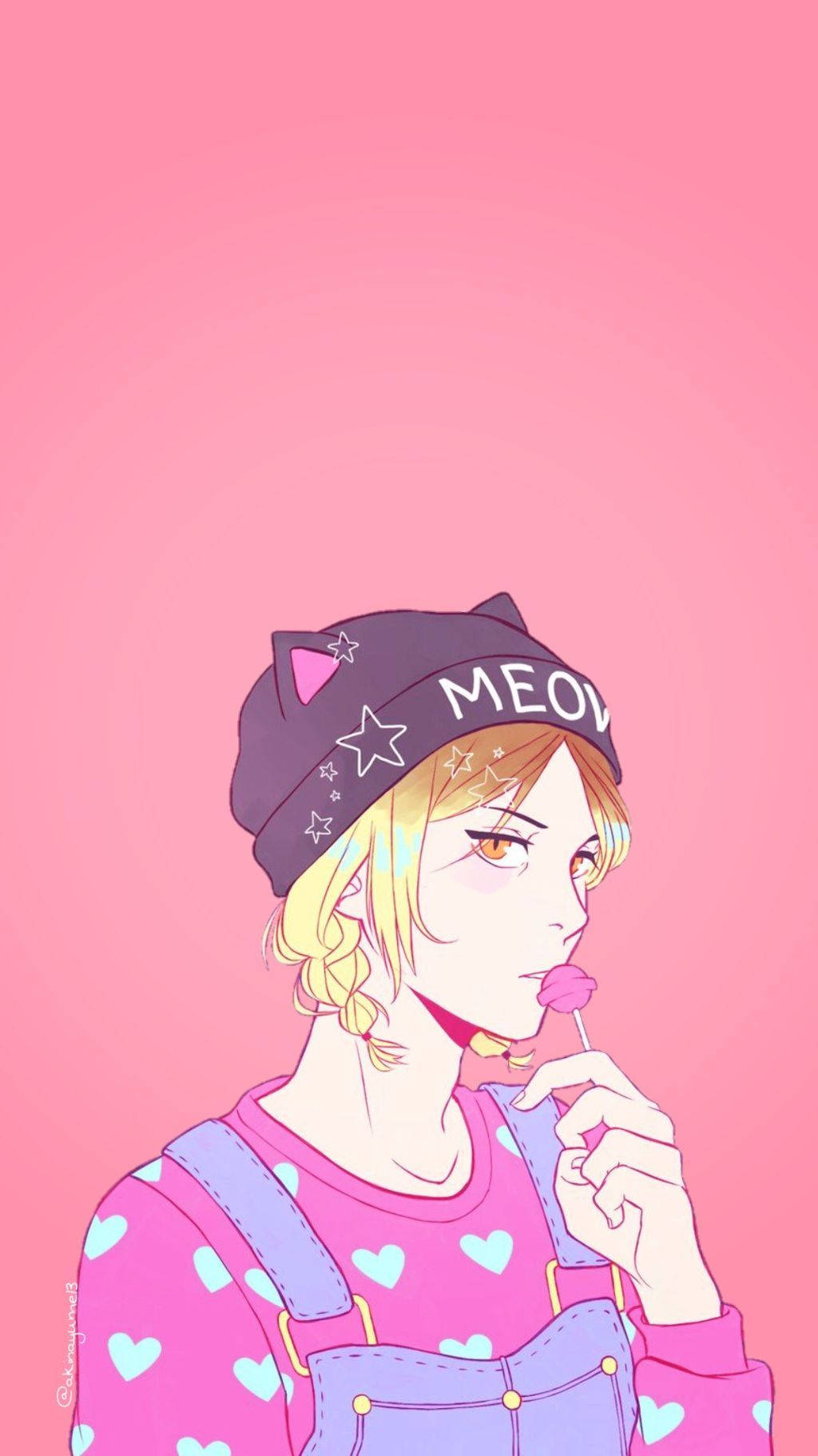 Kenma, pink cat beanie, blonde braids, HD Phone Wallpaper