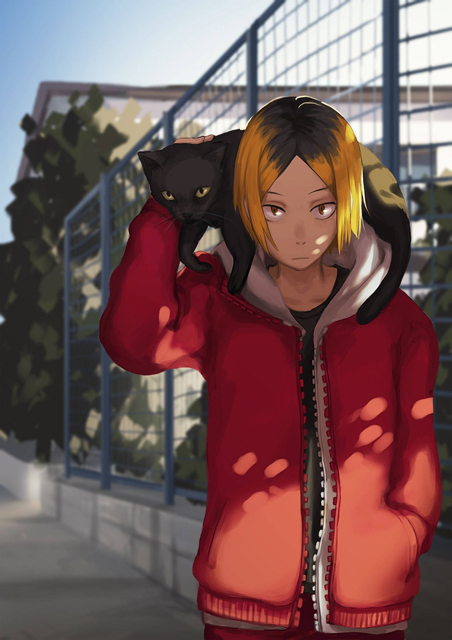 Kenma, blonde hair, red jacket, Full HD Phone Wallpaper