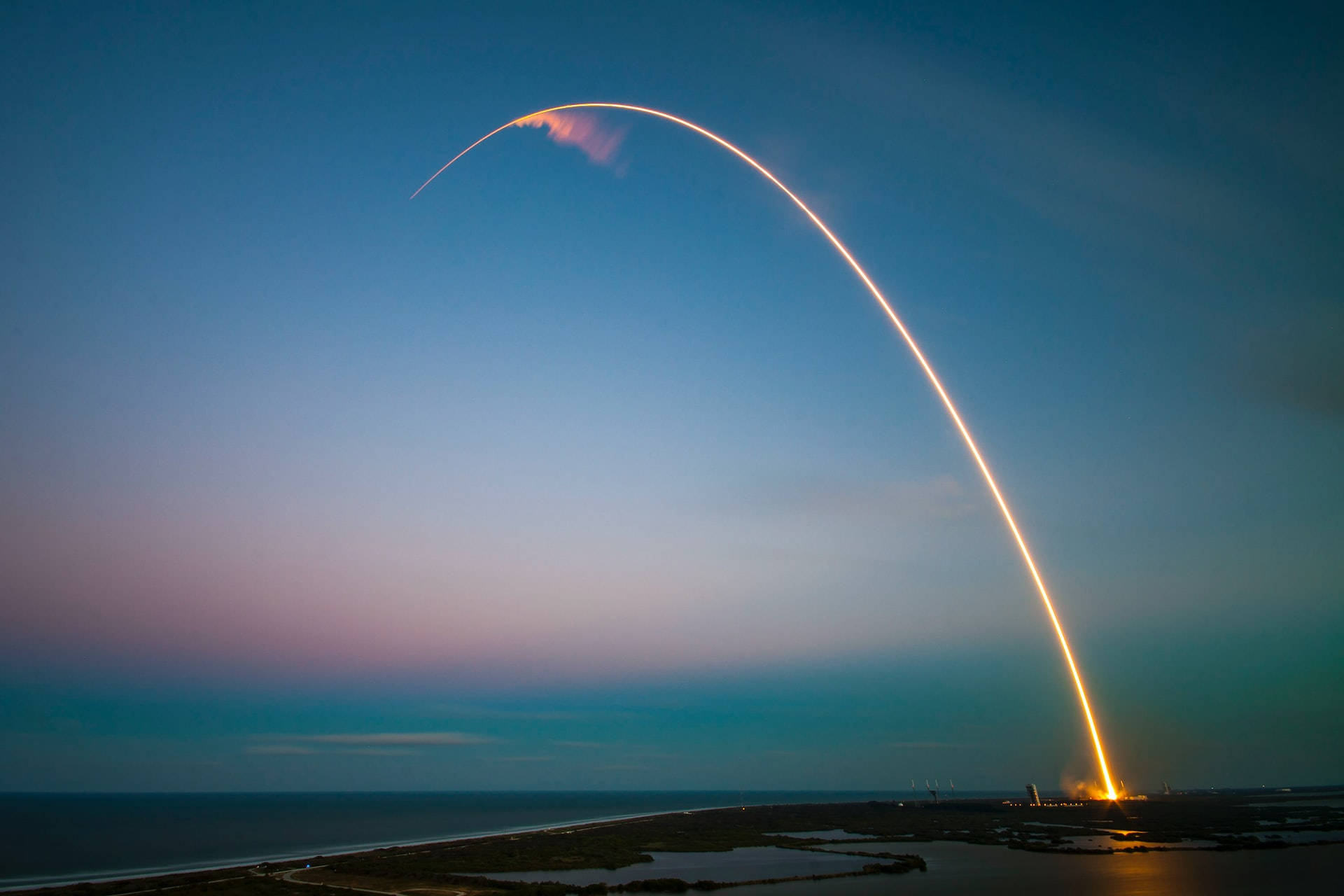 Kennedy Space Center, rocket, twilight sky, Full HD Desktop Wallpaper