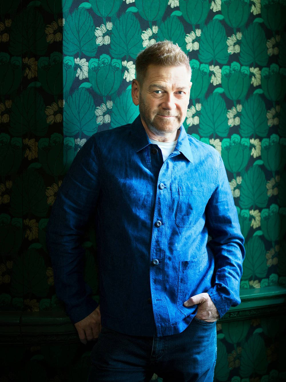 Kenneth Branagh, denim, blue shirt, HD Phone Wallpaper