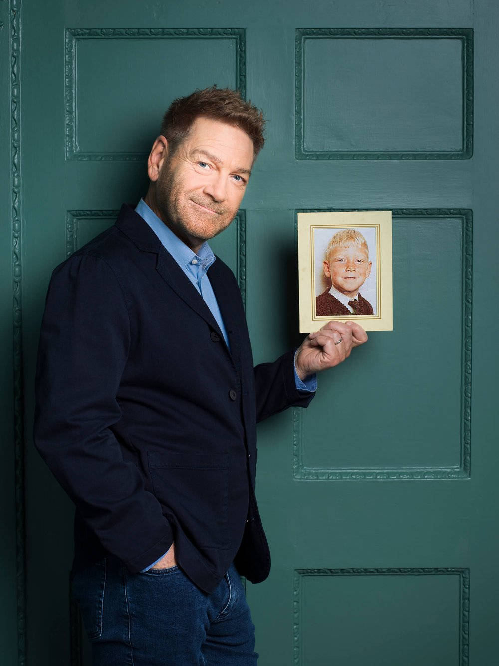 Kenneth Branagh, dark blazer, teal door, HD Phone Wallpaper