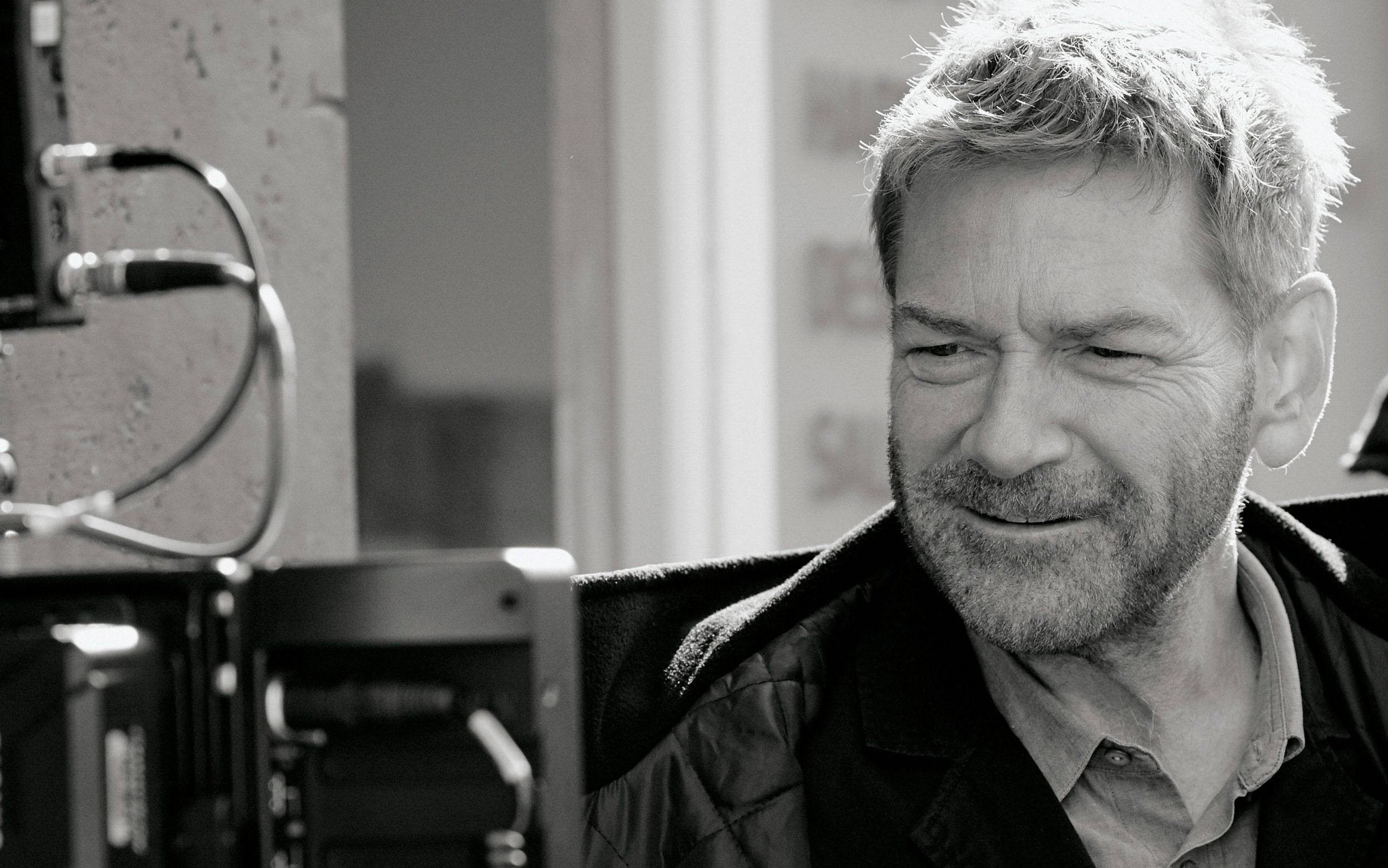 Kenneth Branagh, black and white, graying hair, Full HD Desktop Wallpaper