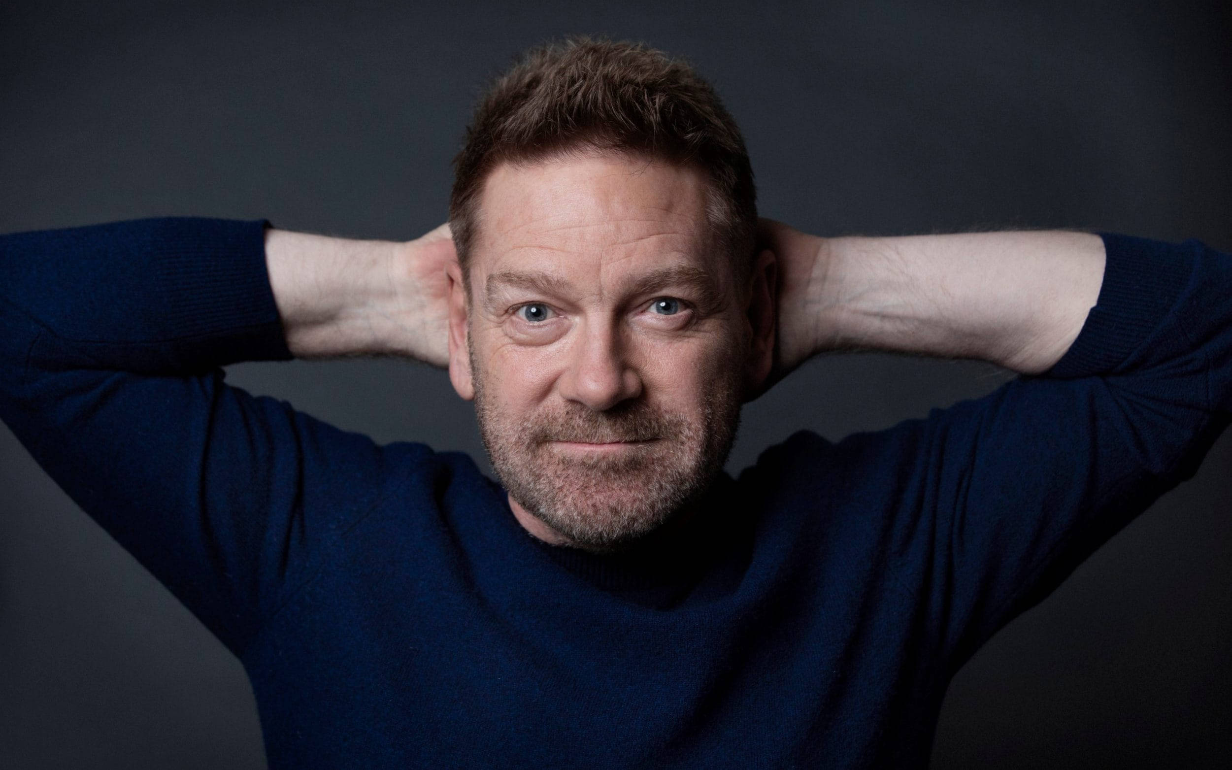 Kenneth Branagh, navy blue sweater, short brown hair, Full HD Desktop Wallpaper