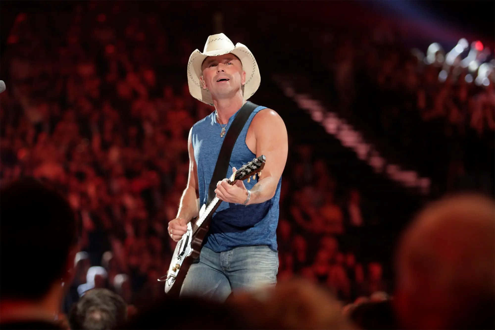 Kenny Chesney, white cowboy hat, blue tank top, Full HD Desktop Wallpaper