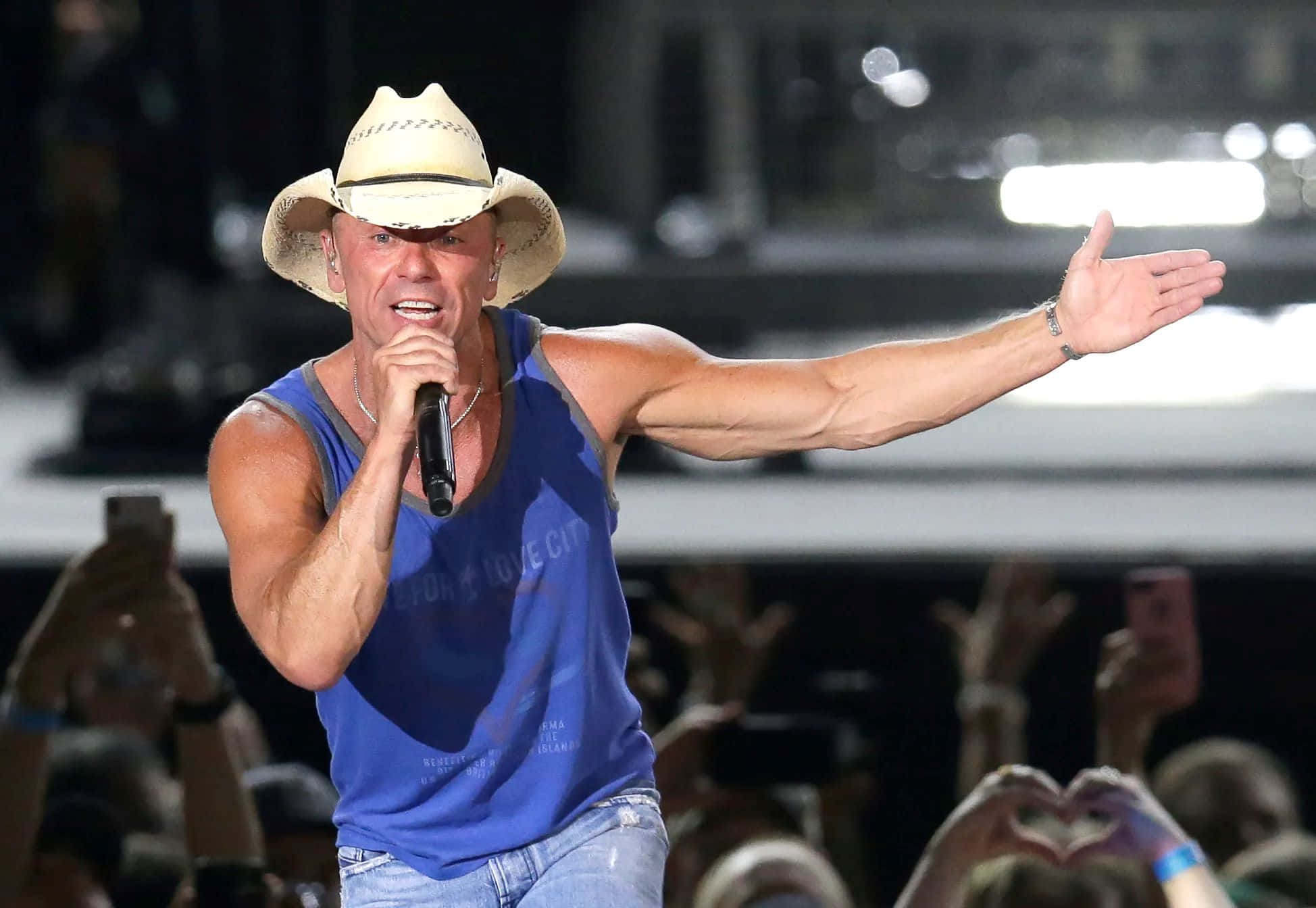 Kenny Chesney, cowboy hat, blue tank top, Full HD Desktop Wallpaper
