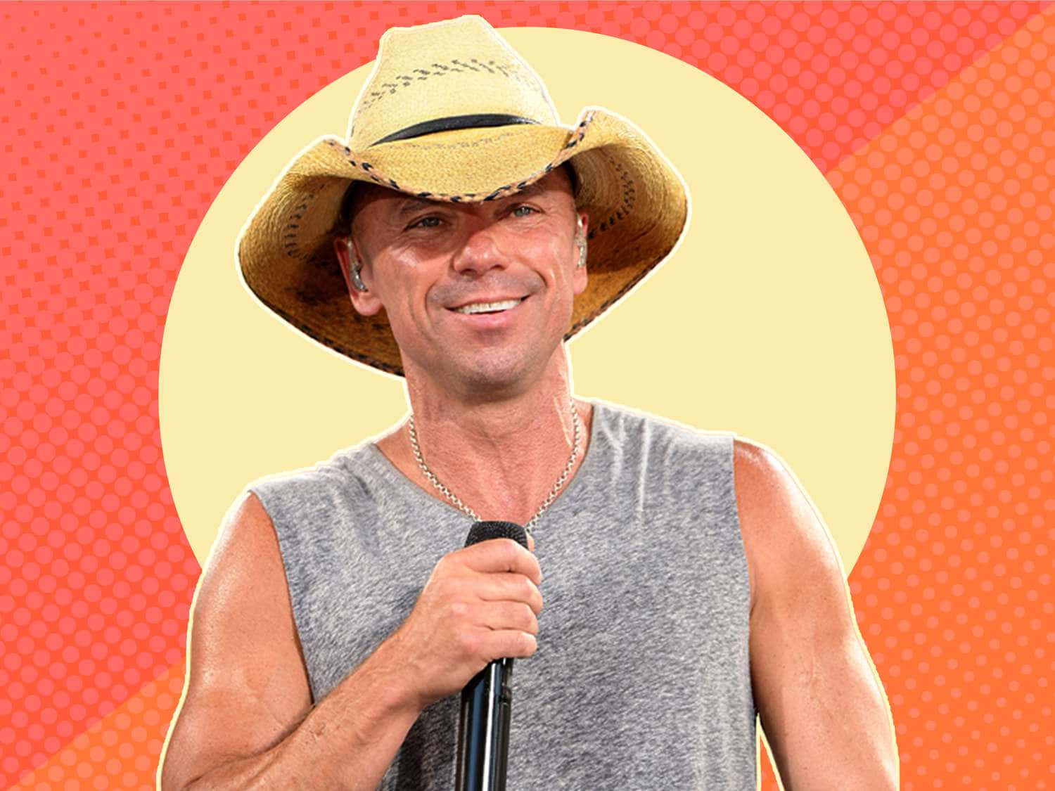 Kenny Chesney, straw cowboy hat, gray tank top, HD Desktop Wallpaper
