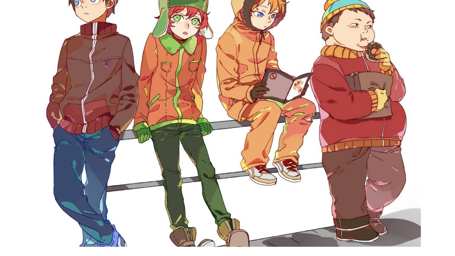 Kenny mccormick, friends, anime-style, Full HD Desktop Wallpaper