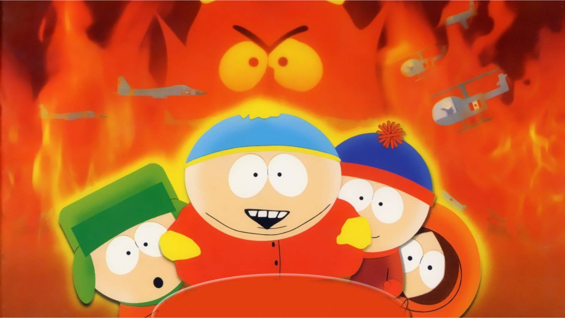 Kenny McCormick, sea of flames, helicopters, Full HD Desktop Wallpaper