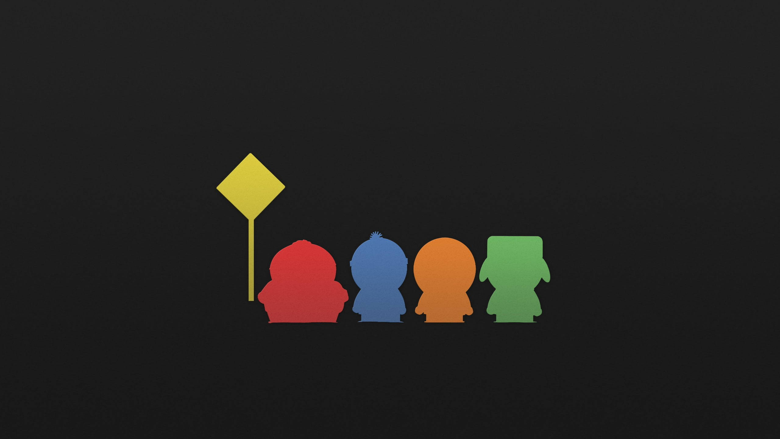 Kenny McCormick, colorful cartoon silhouettes, dark background, 2K Desktop Wallpaper