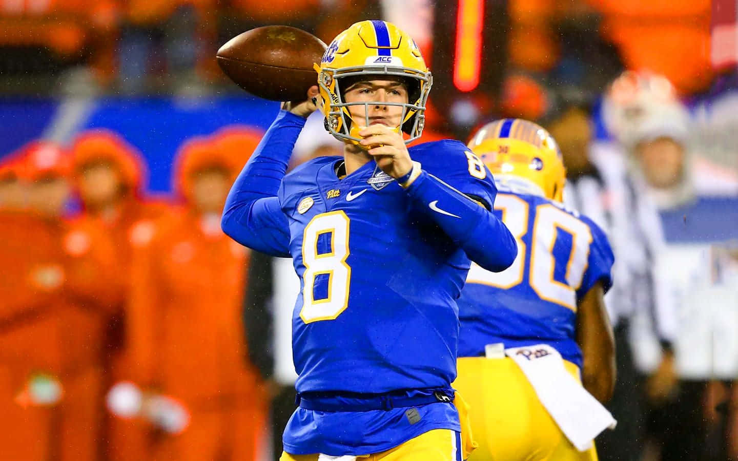 Kenny Pickett, quarterback, blue and yellow uniform, HD Desktop Wallpaper