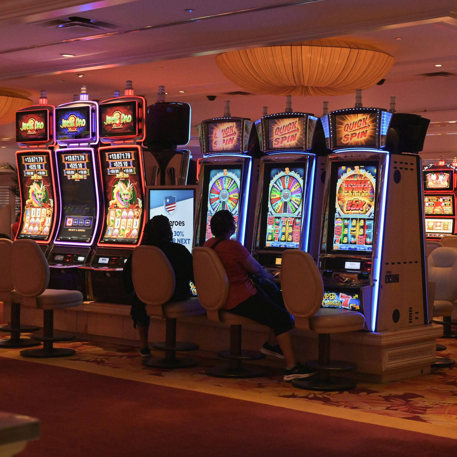 Keno, glowing slot machines, neon lights, Full HD Desktop Wallpaper