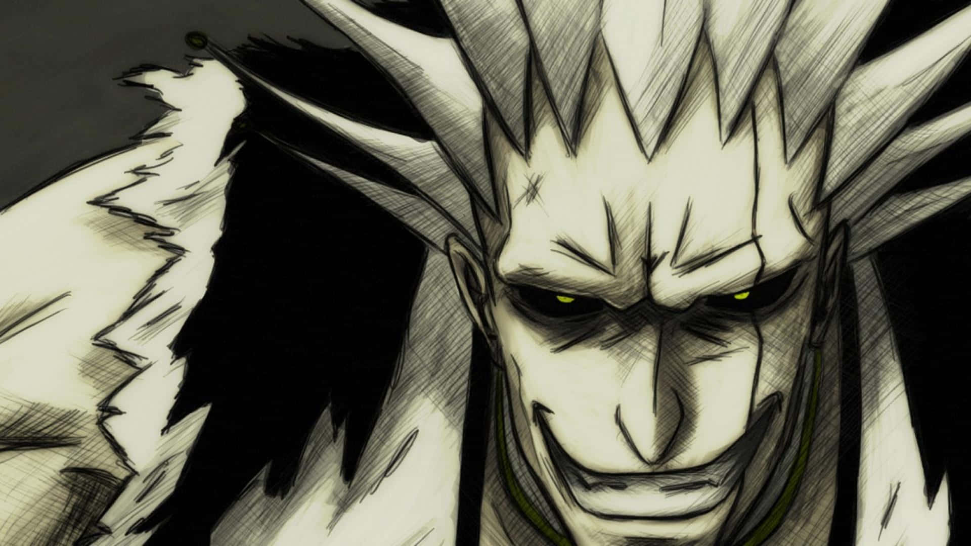 Kenpachi Zaraki, spiky white hair, glowing yellow eyes, Full HD Desktop Wallpaper