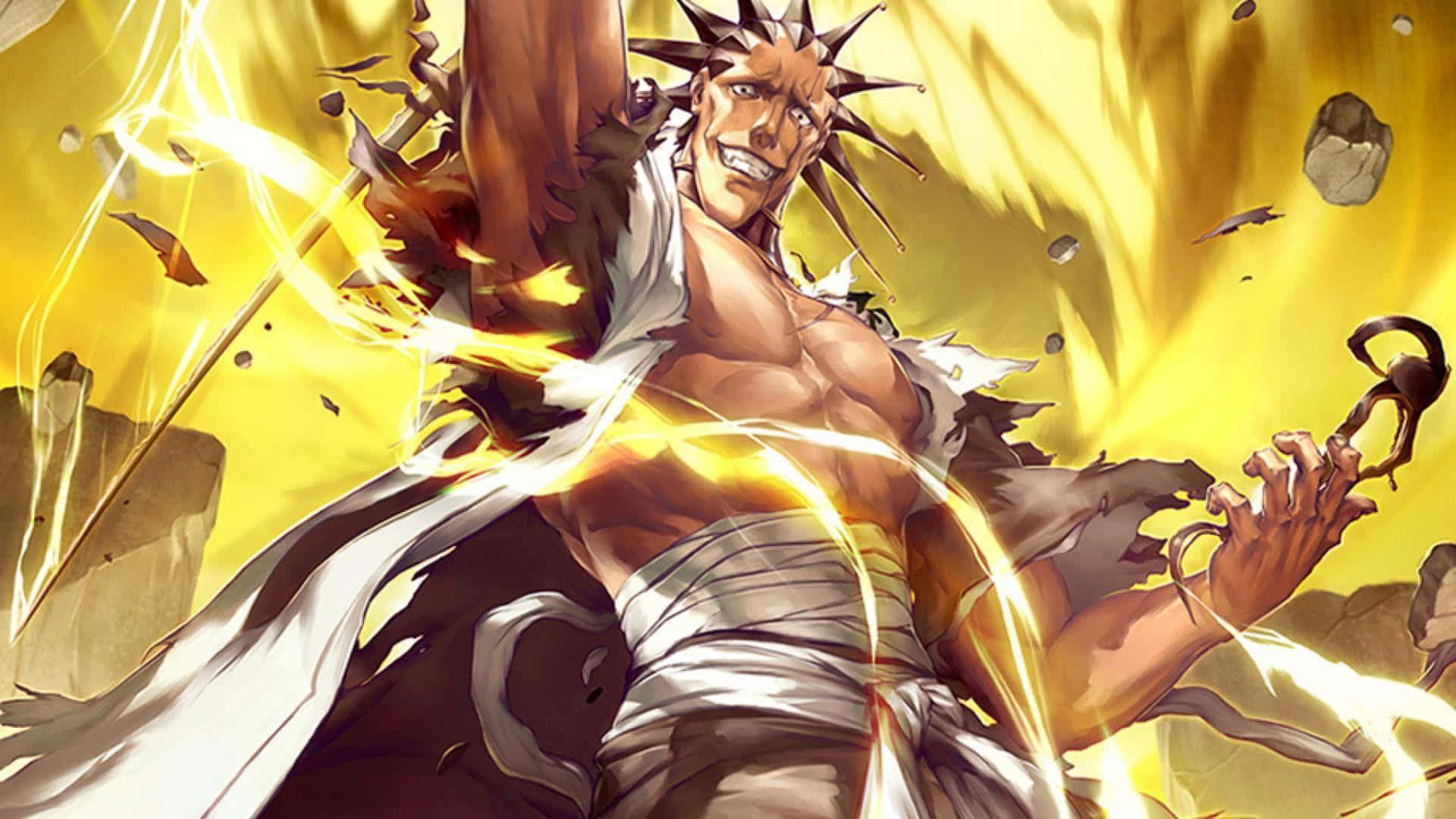Kenpachi Zaraki, spiked hair, glowing yellow energy blasts, Full HD Desktop Wallpaper