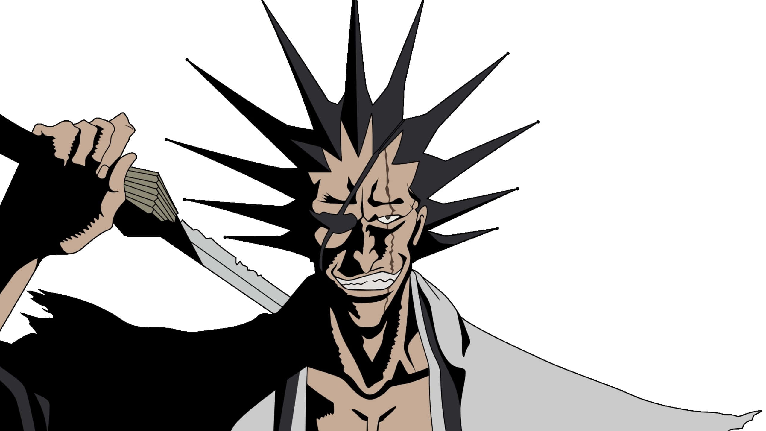 Kenpachi Zaraki, spiky black hair, scarred face, 2K Desktop Wallpaper