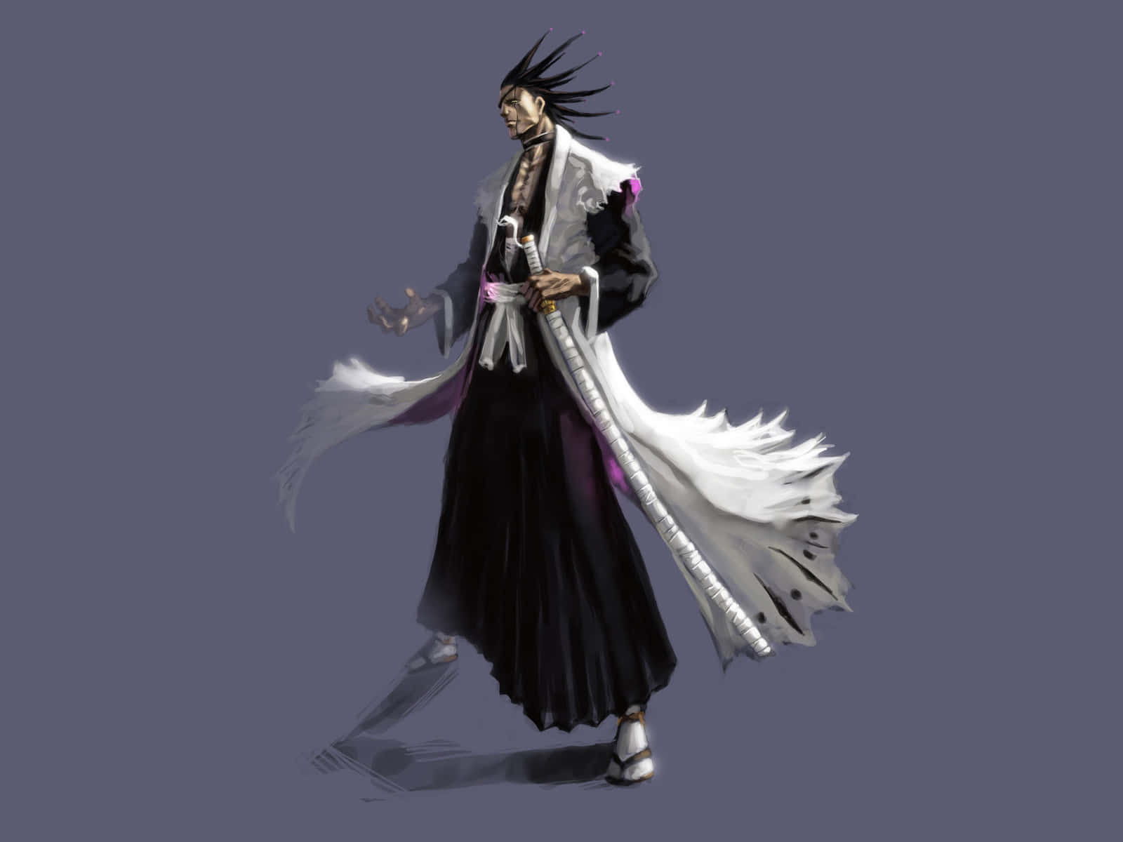 Kenpachi Zaraki, spiky black hair, flowing white coat, HD Desktop Wallpaper