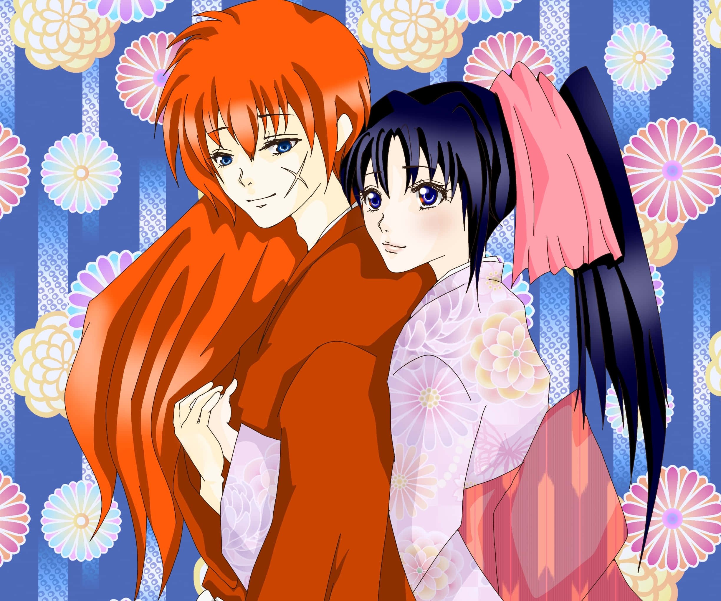 Kenshin, Kaoru, romantic sunset, Full HD Desktop Wallpaper