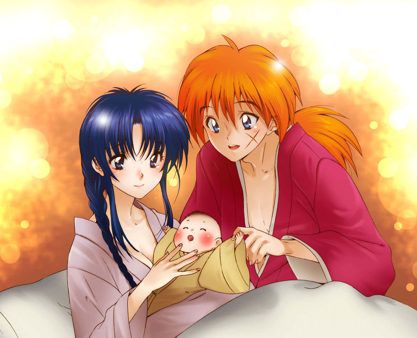 Kenshin, Kaoru, romantic embrace, HD Desktop Wallpaper