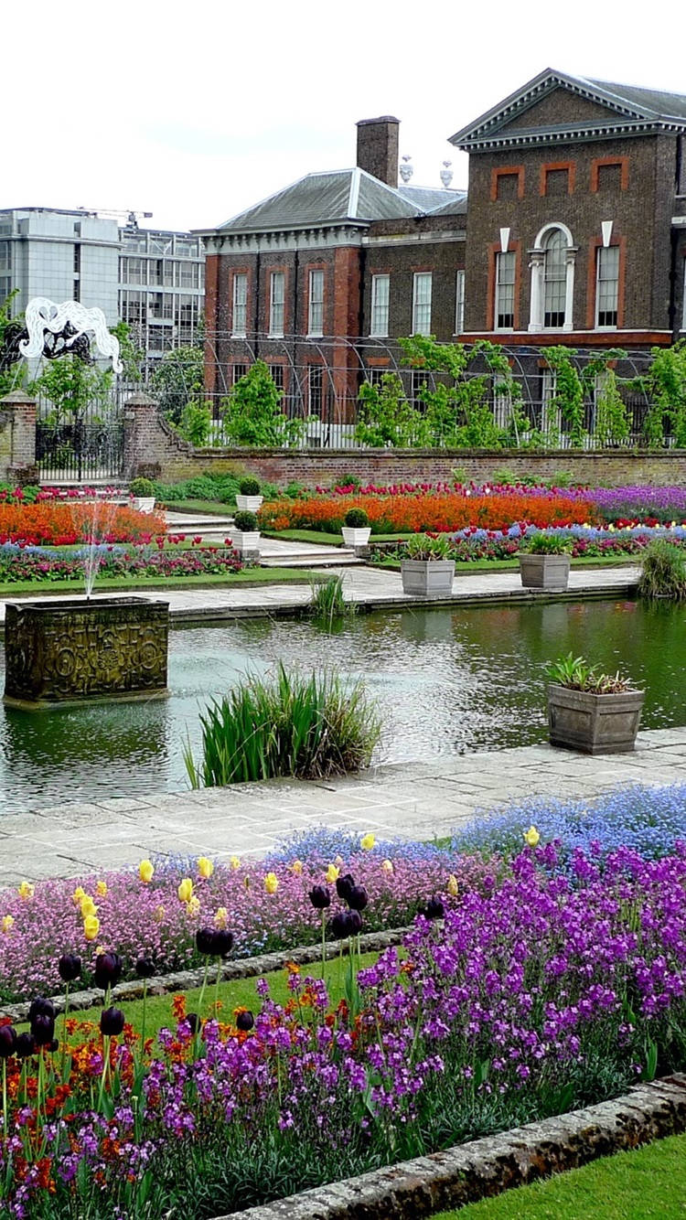 Kensington Palace, brick mansion, tranquil pond, HD Phone Wallpaper