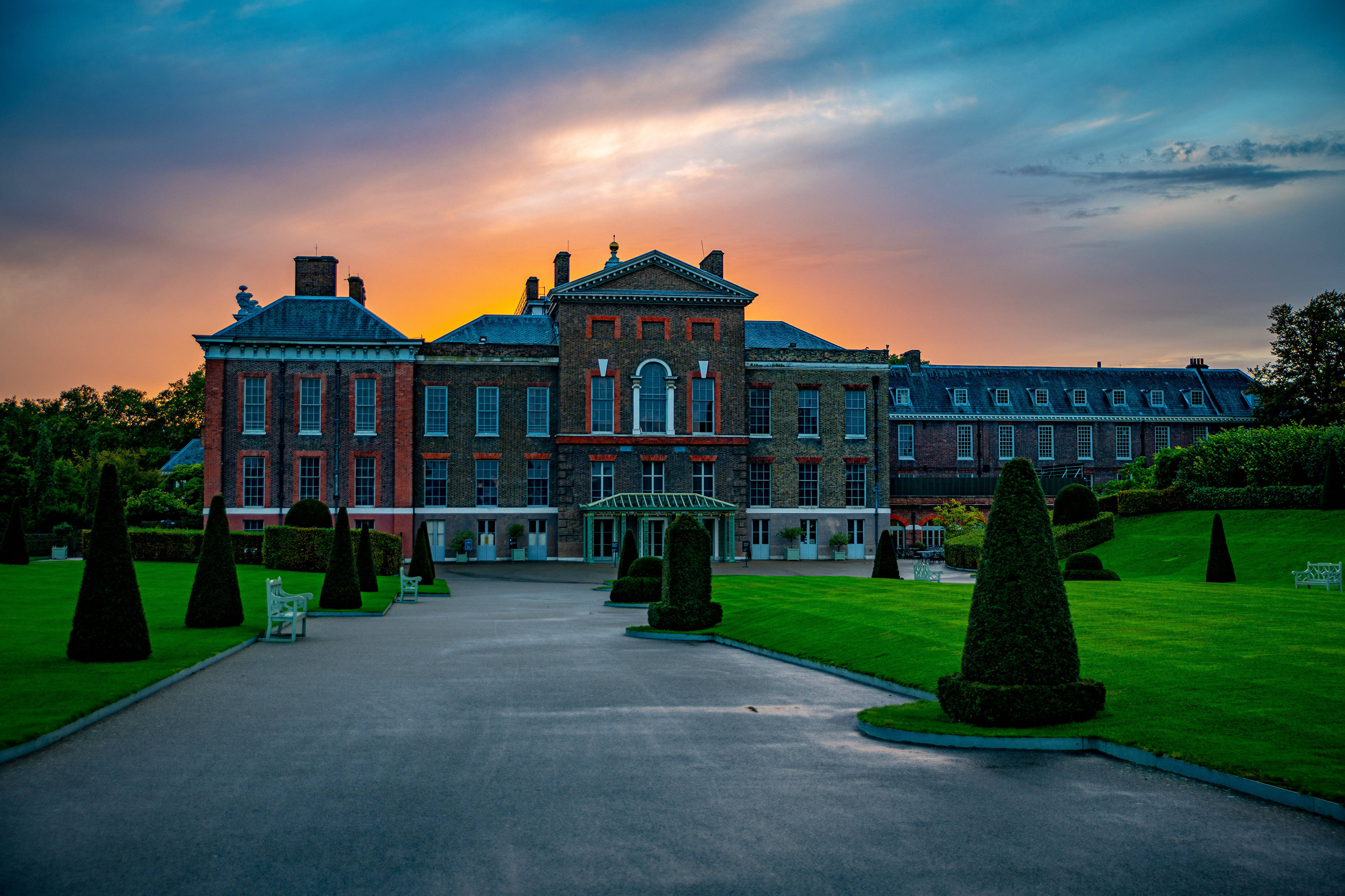 Kensington Palace, sunset, brick manor house, 4K Desktop Wallpaper
