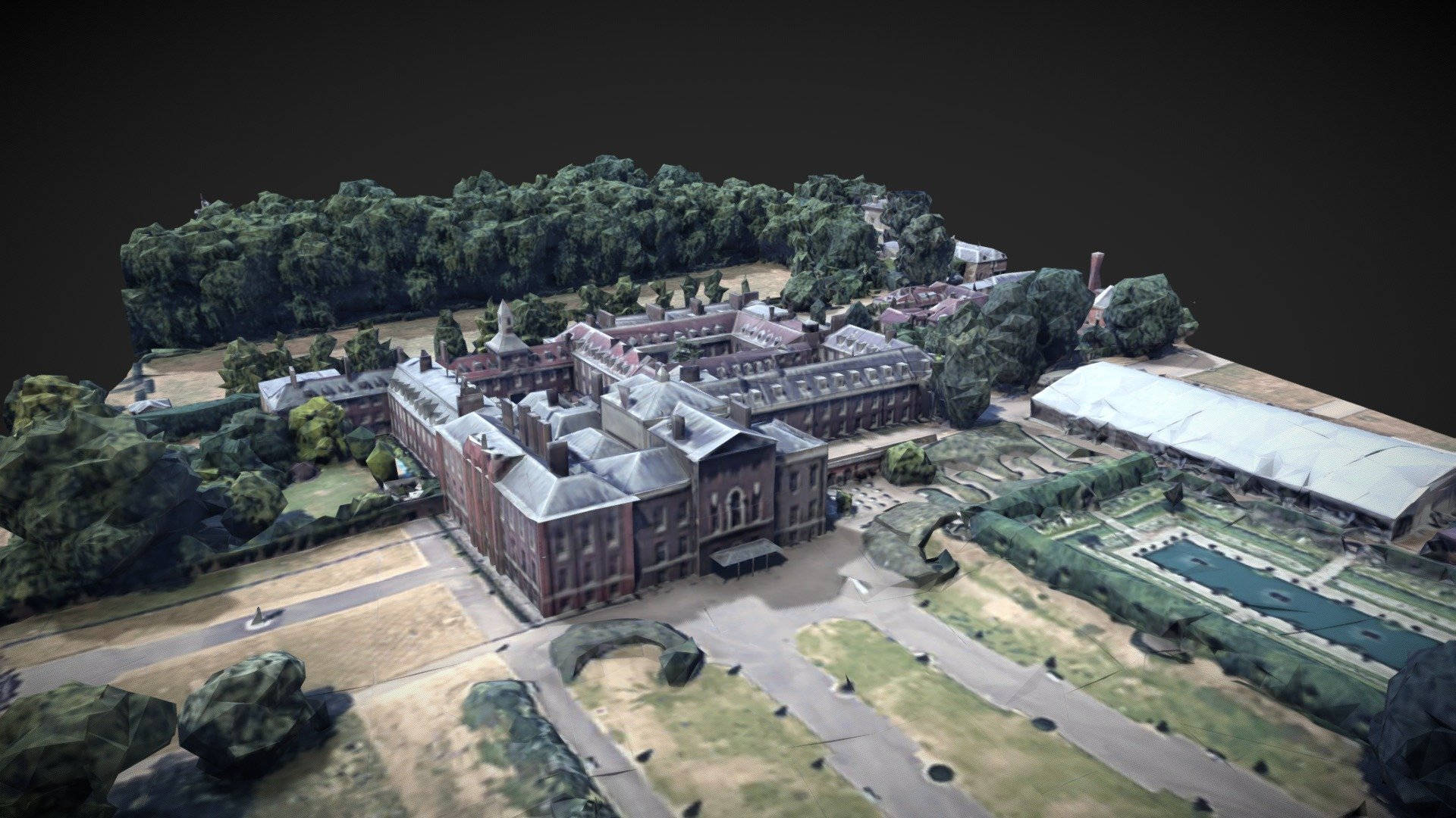 Kensington Palace, red brick buildings, lush green trees, Full HD Desktop Wallpaper