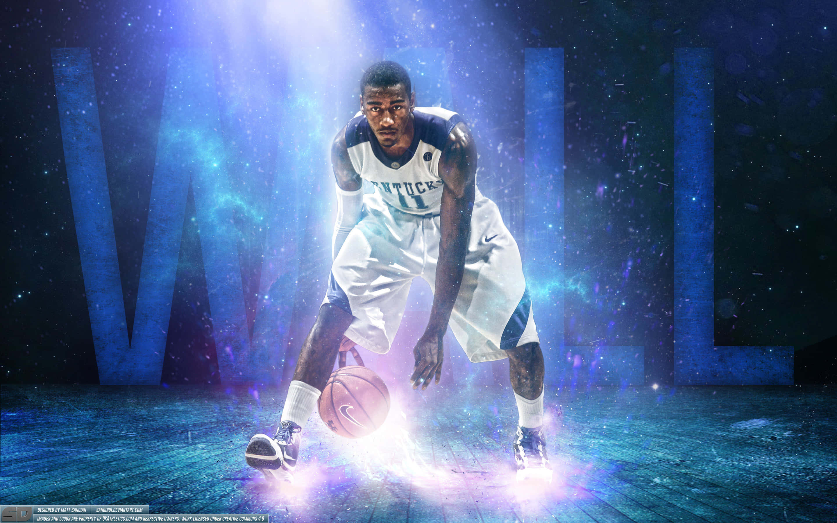 Kentucky Basketball, white uniform, glowing ball, 2K Desktop Wallpaper