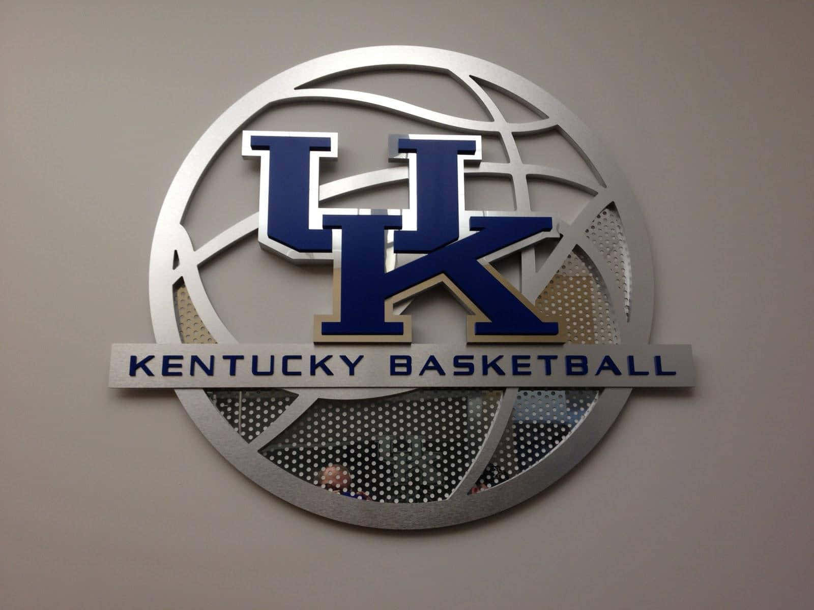 Kentucky Basketball, metallic Kentucky Basketball logo, plain wall, HD Desktop Wallpaper