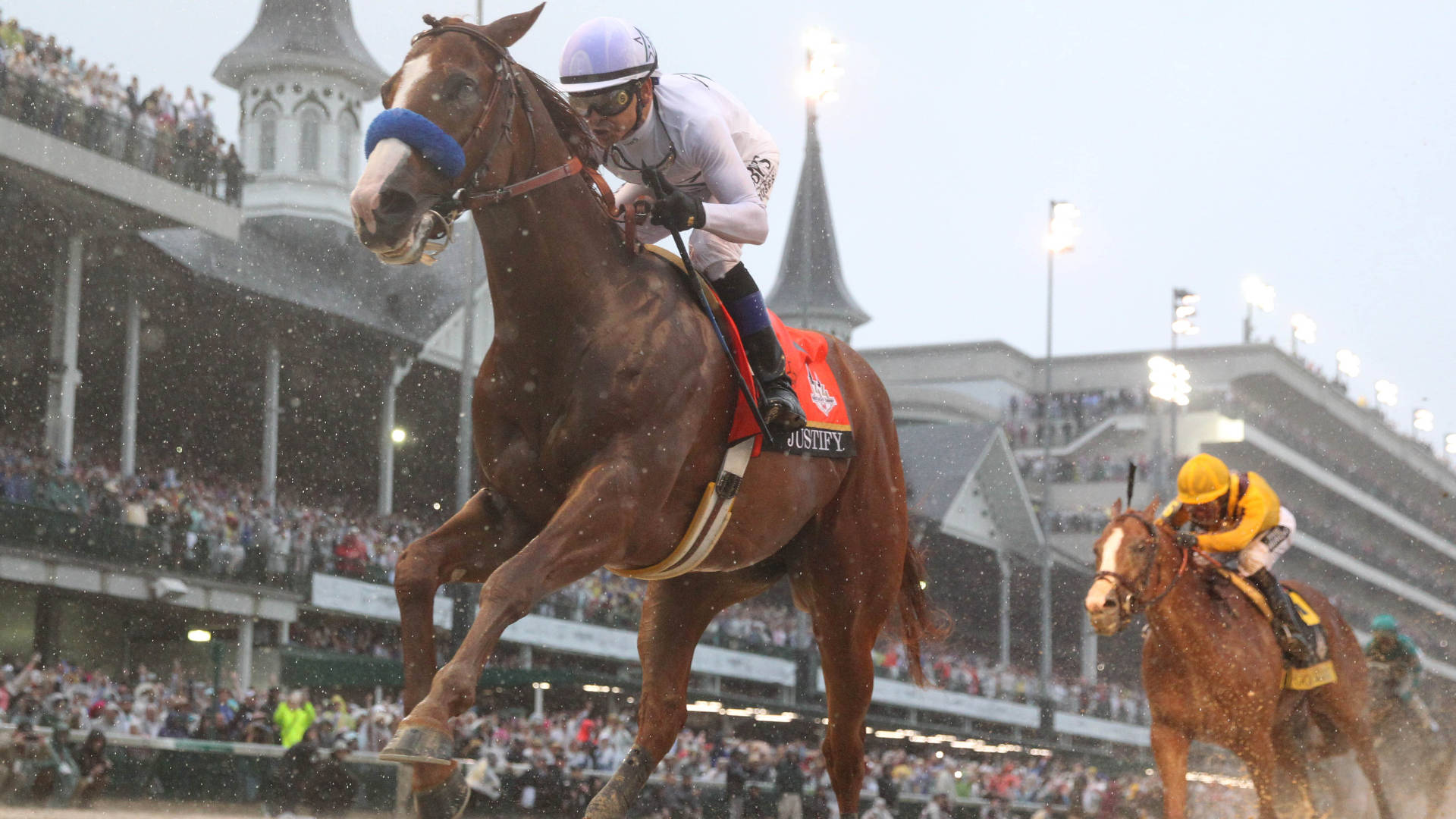 Kentucky Derby, chestnut racehorse, jockey, Full HD Desktop Wallpaper
