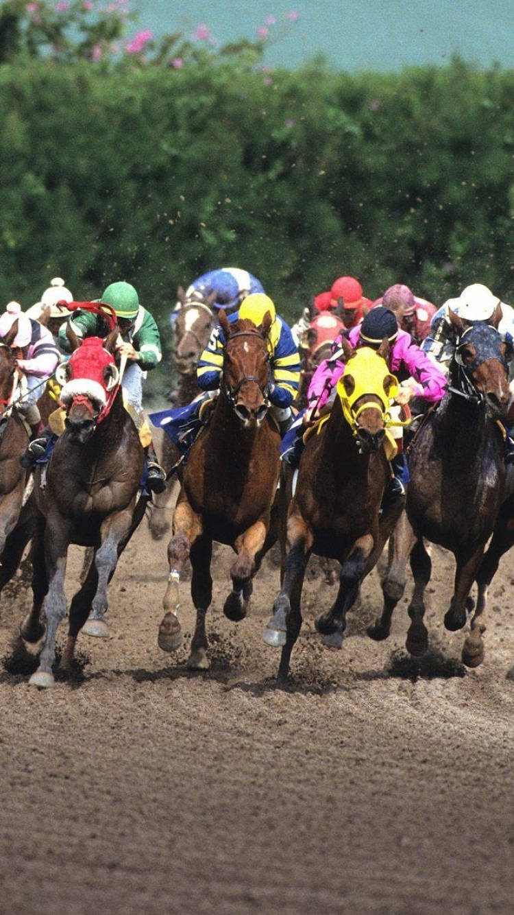 Kentucky Derby, colorful silks, dirt track, HD Phone Wallpaper