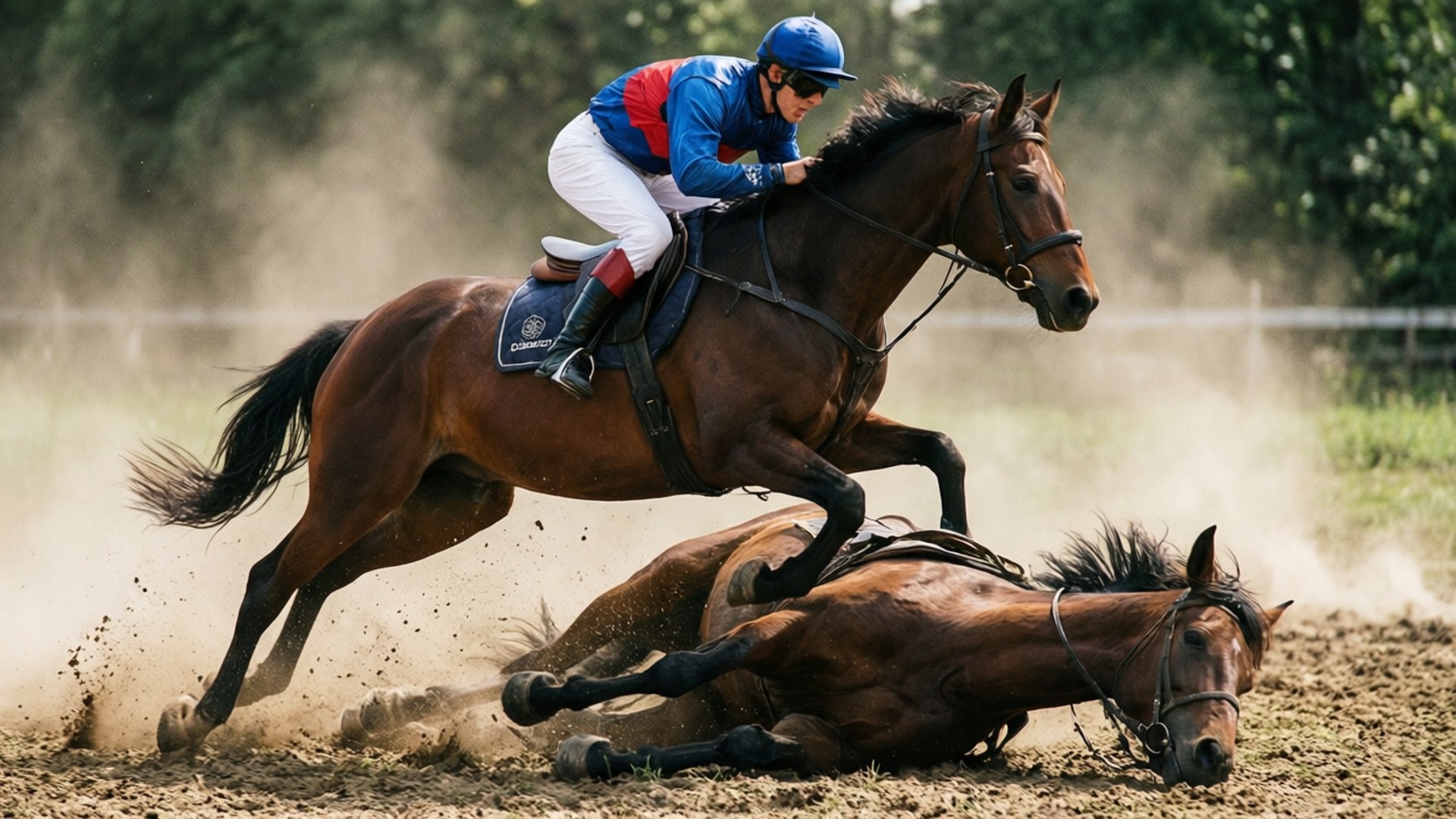 jockey, brown horse, dirt track, Full HD Desktop Wallpaper
