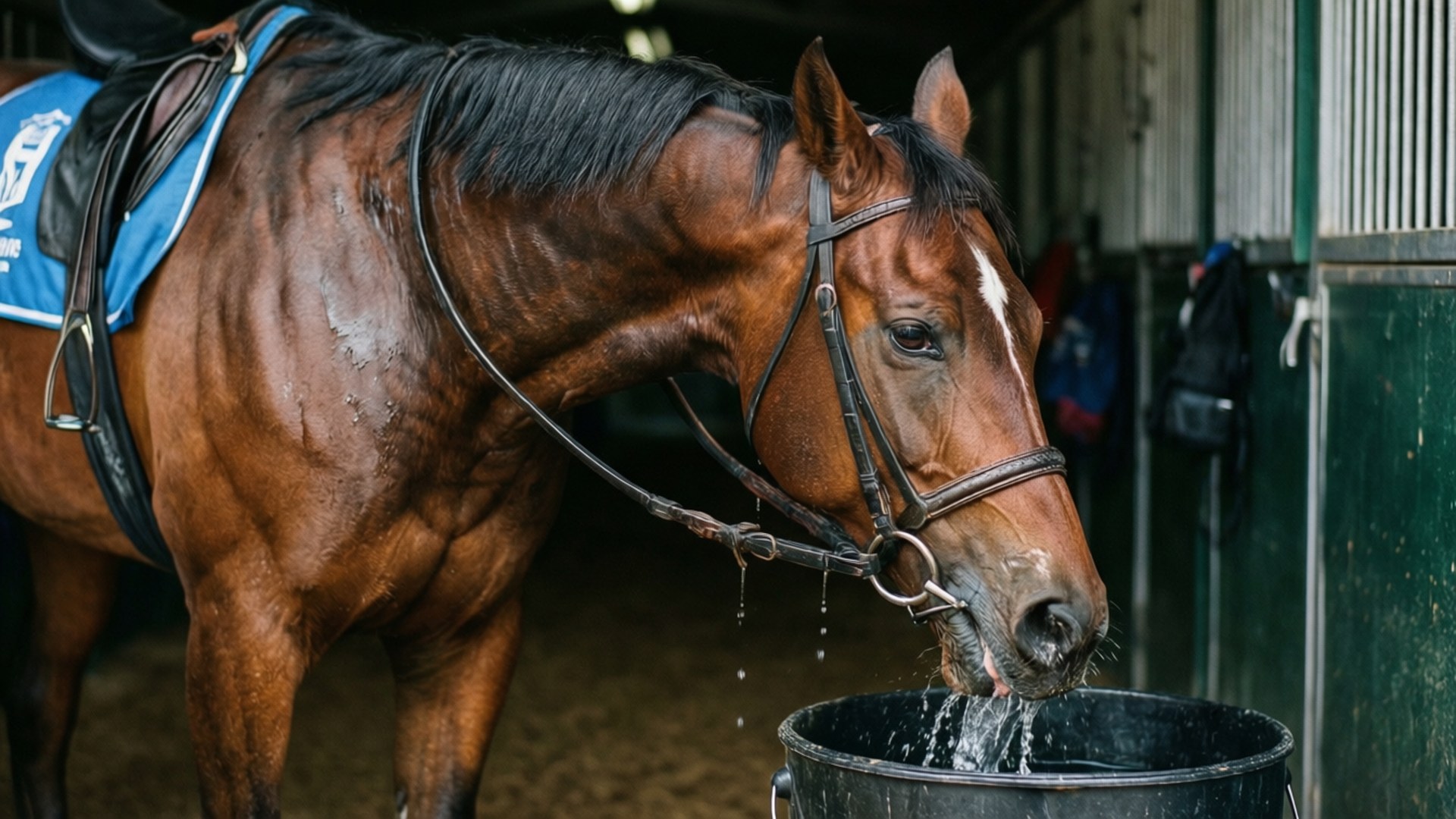 chestnut racehorse, white blaze, black bucket, Full HD Desktop Wallpaper