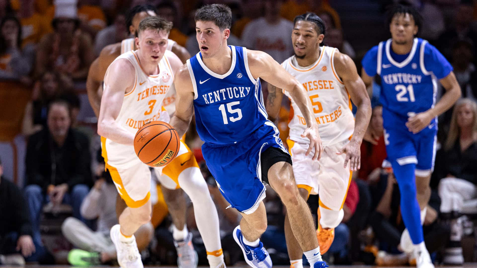 Kentucky basketball player, blue jersey number 15, Tennessee players, Full HD Desktop Wallpaper