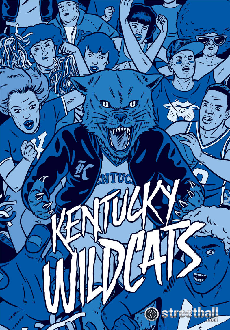 Blue Kentucky Wildcats, wildcat mascot, animated basketball fans, SD Phone Wallpaper