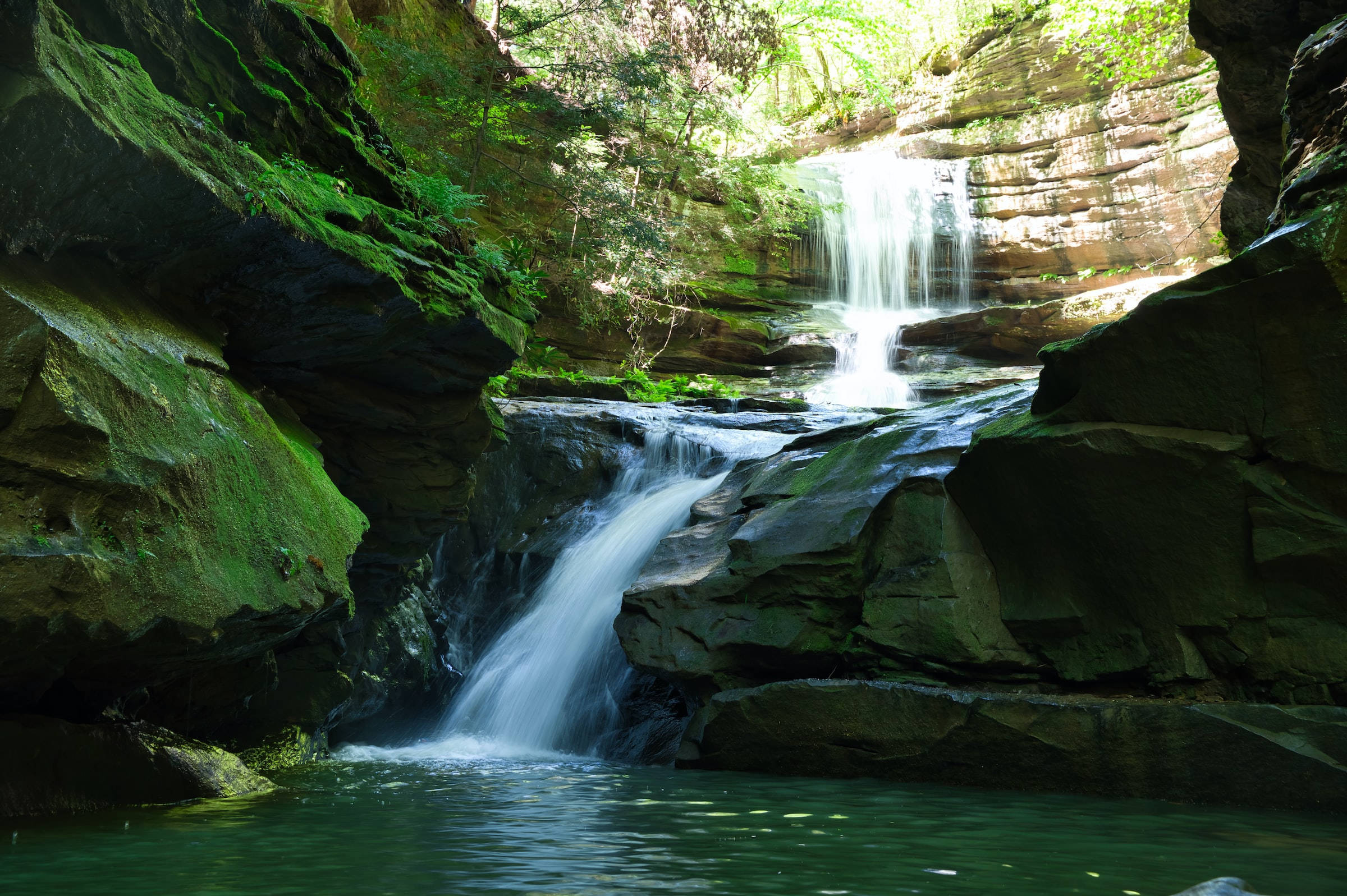 Kentucky, waterfall, mossy rocks, Full HD Desktop Wallpaper