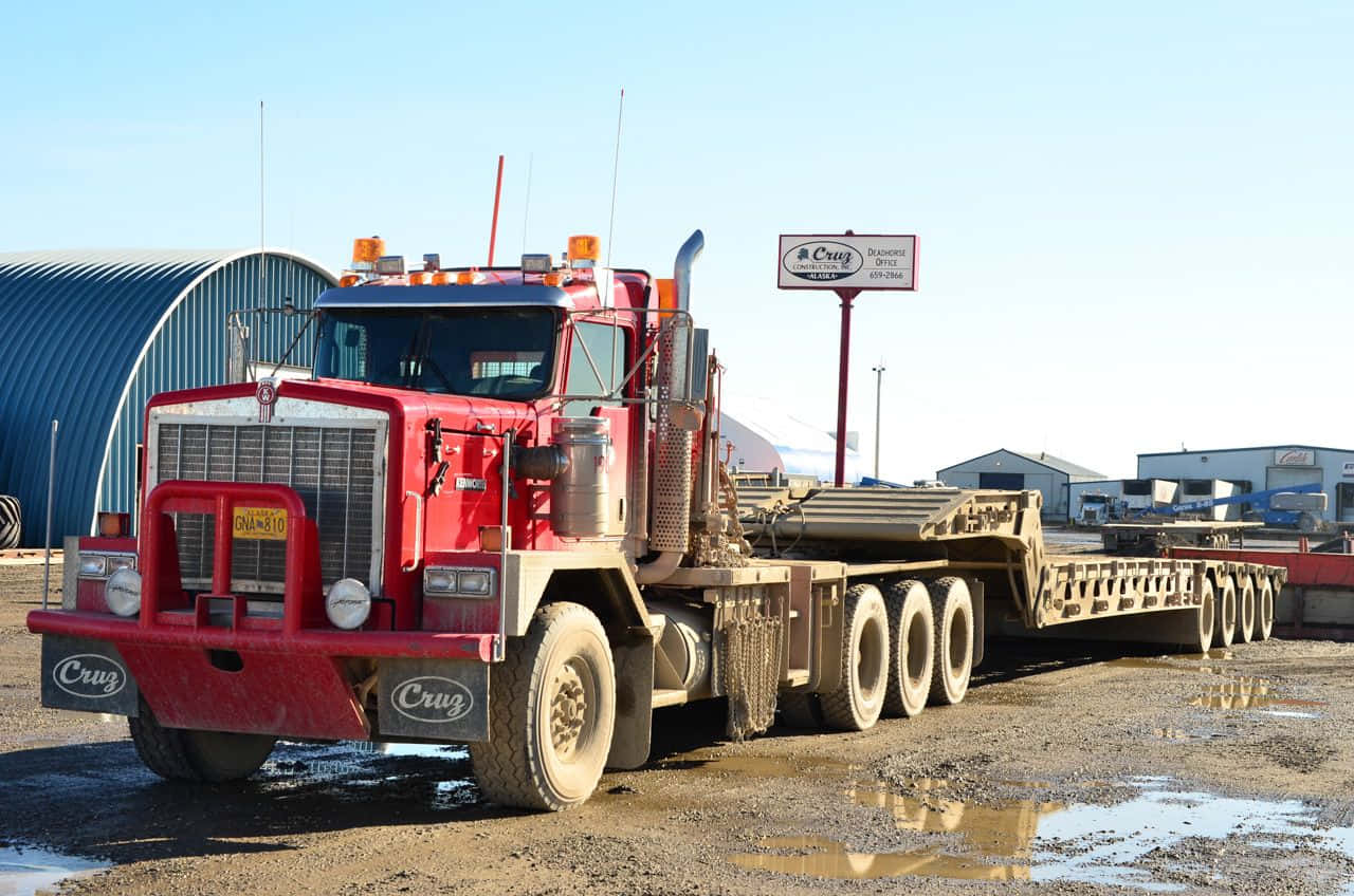 Kenworth C500, red, flatbed trailer, HD Desktop Wallpaper
