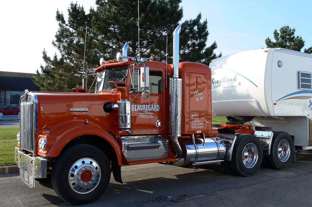 Kenworth C500, vibrant orange, chrome accents, SD Desktop Wallpaper