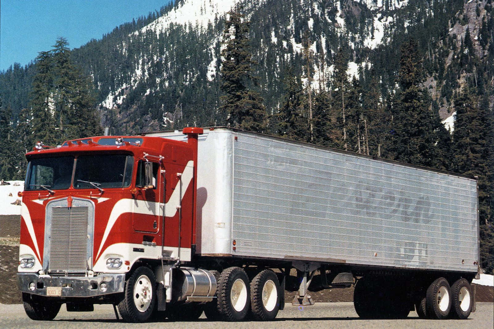 Kenworth K100, red and white, silver trailer, HD Desktop Wallpaper