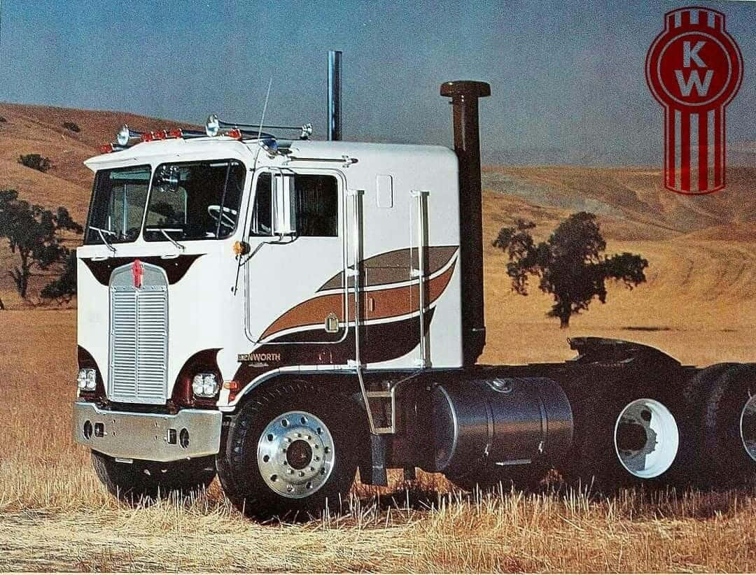 Kenworth K100, white, brown swoosh graphics, SD Desktop Wallpaper