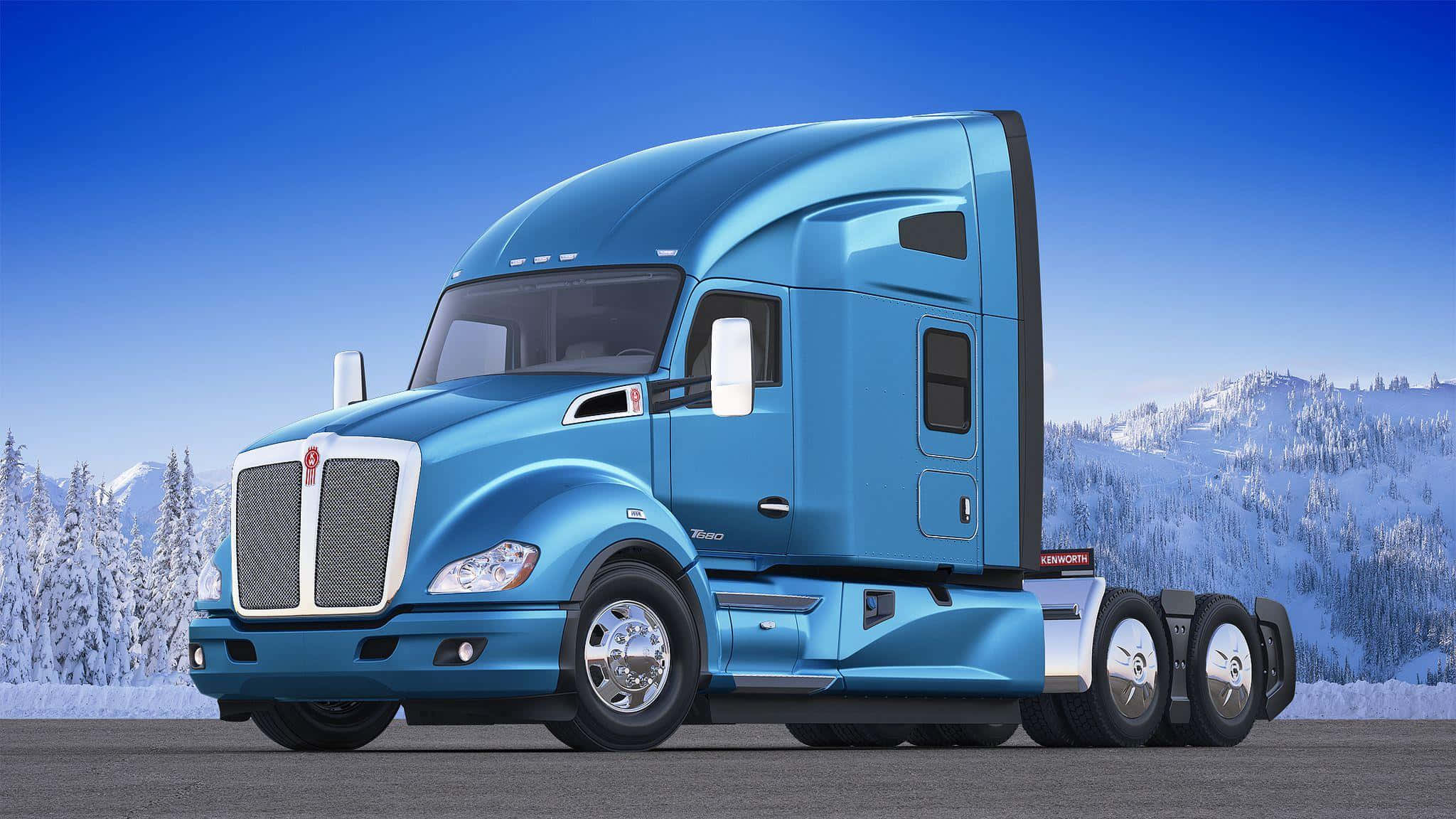 Kenworth T680, sleek blue, snowy road, Full HD Desktop Wallpaper