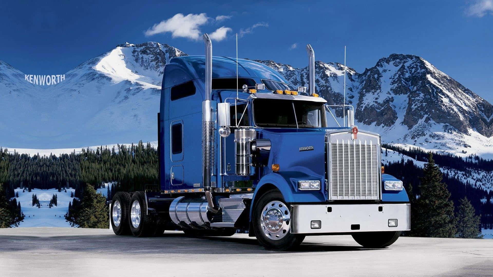 Kenworth T680, blue, snow-capped mountains, Full HD Desktop Wallpaper