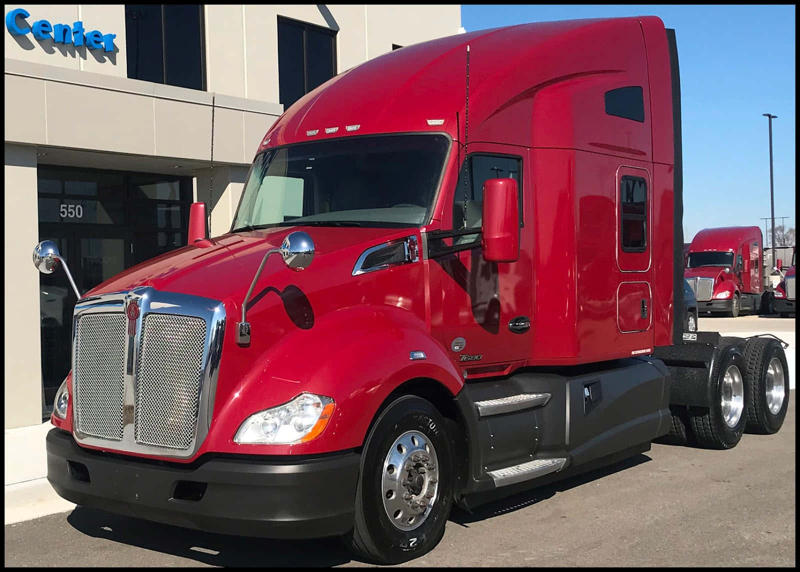 Kenworth T680, glossy red, commercial building, HD Desktop Wallpaper