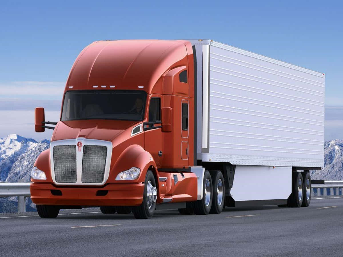 Kenworth T680, orange, white trailer, SD Desktop Wallpaper