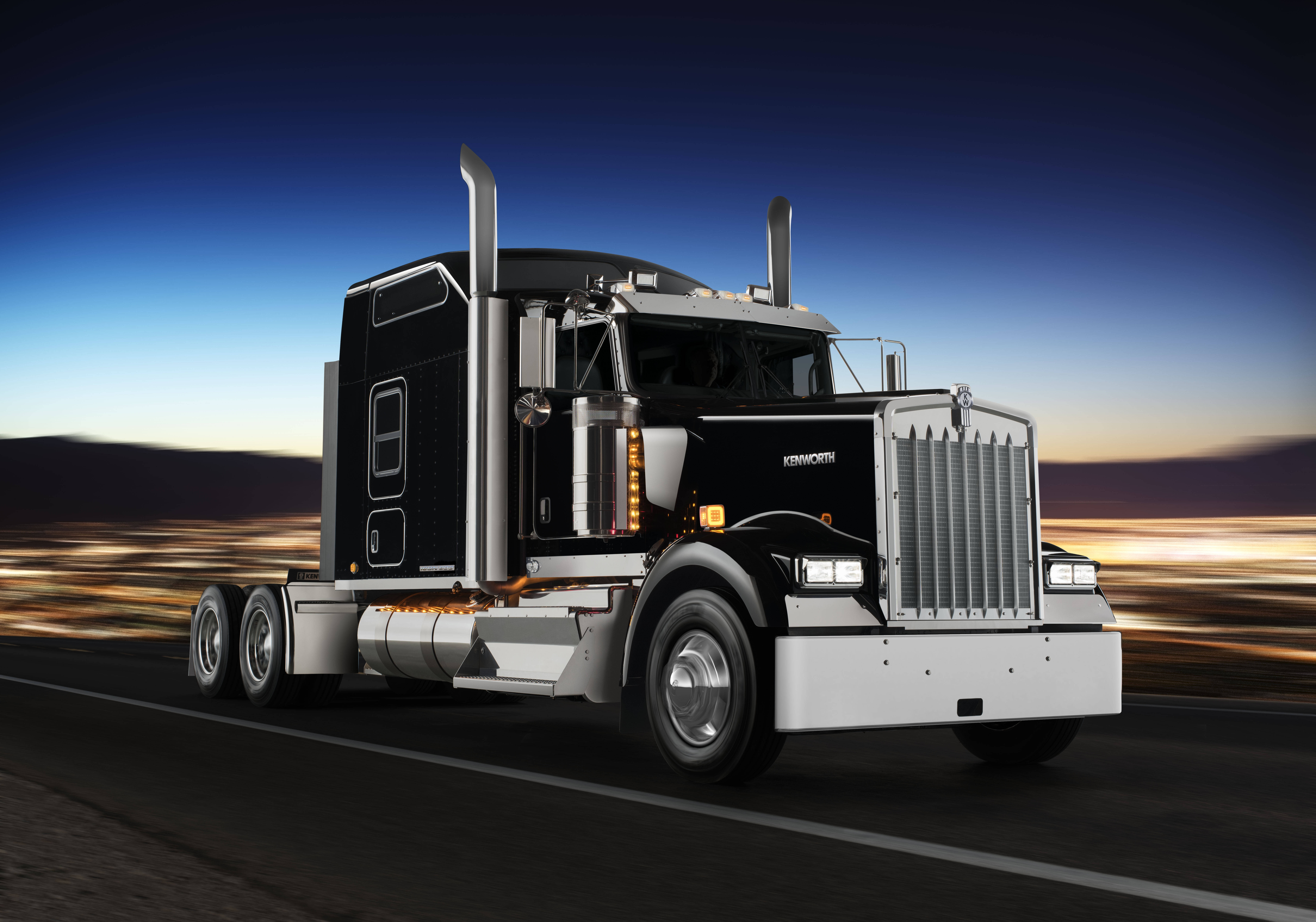 Kenworth W900, sunset, highway, 8K Desktop Wallpaper