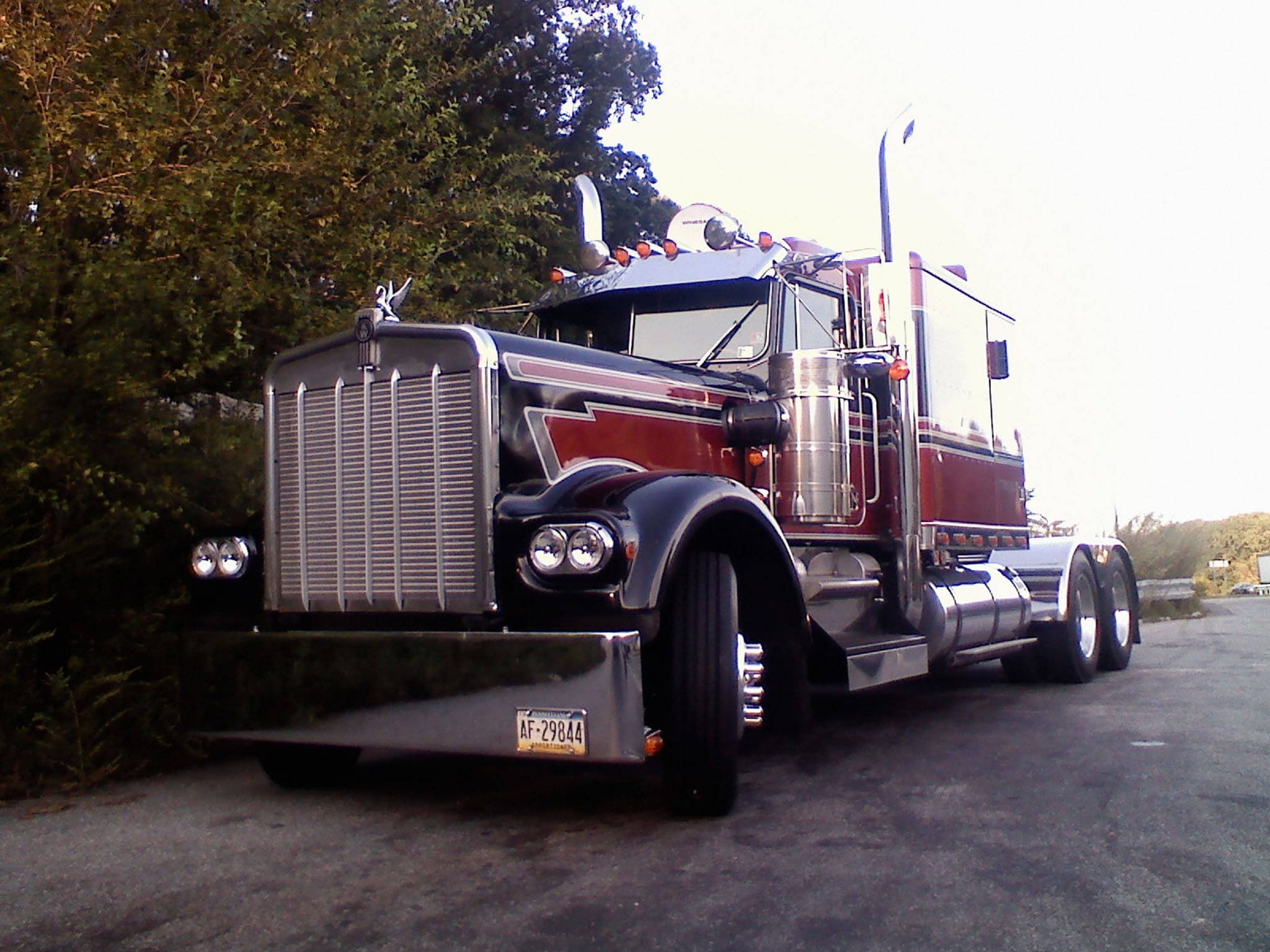 Kenworth W900, reddish black, chrome, Full HD Desktop Wallpaper