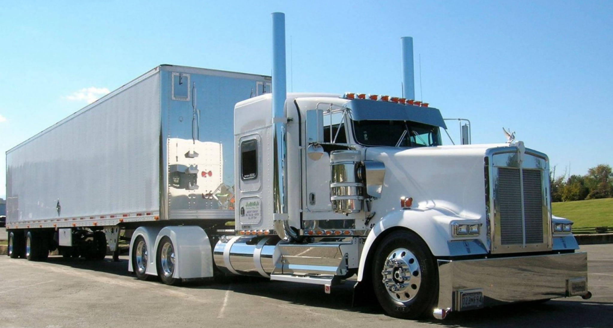 Kenworth W900, white, chrome accents, Full HD Desktop Wallpaper