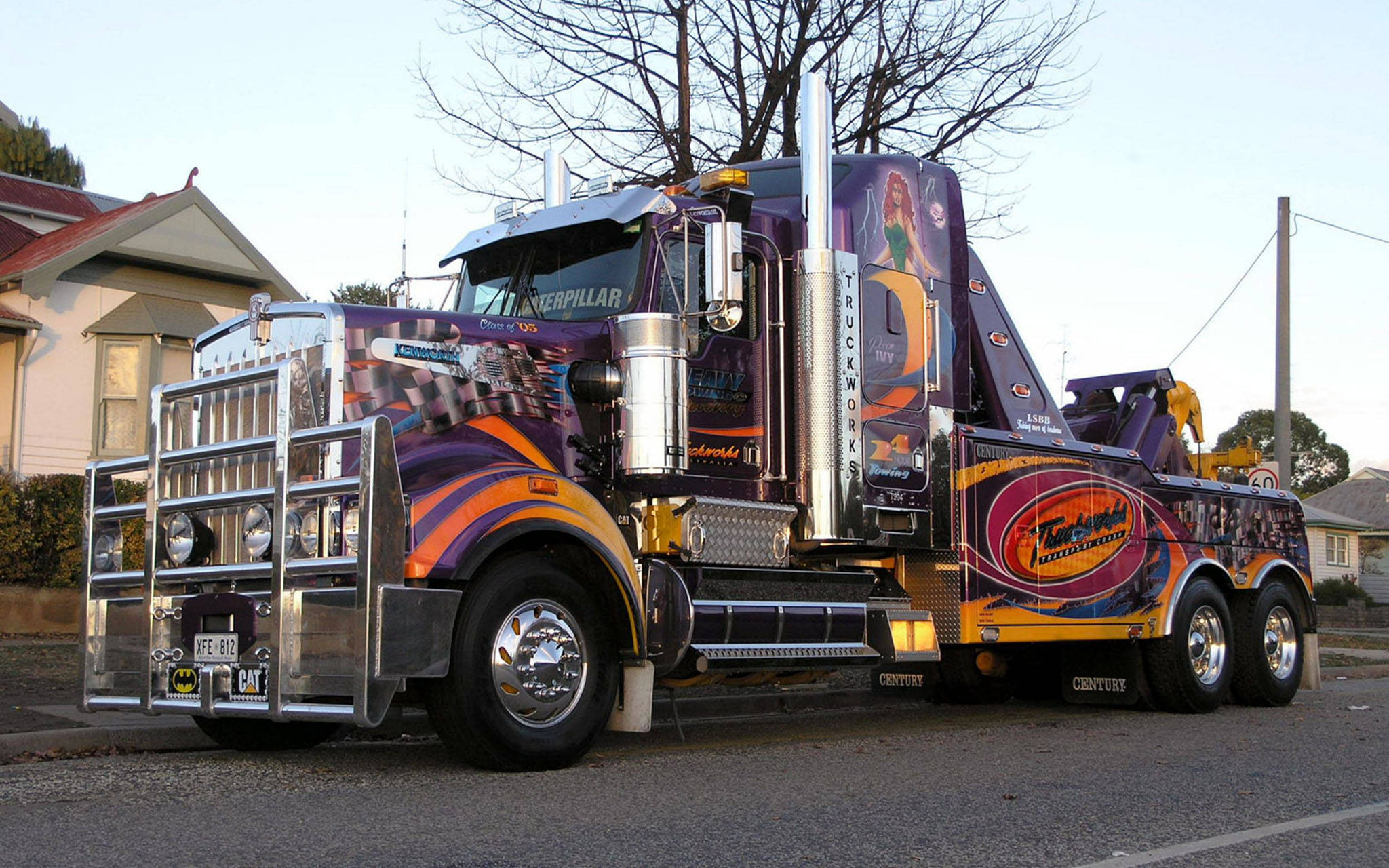 Kenworth W900, vibrant purple, orange, Full HD Desktop Wallpaper