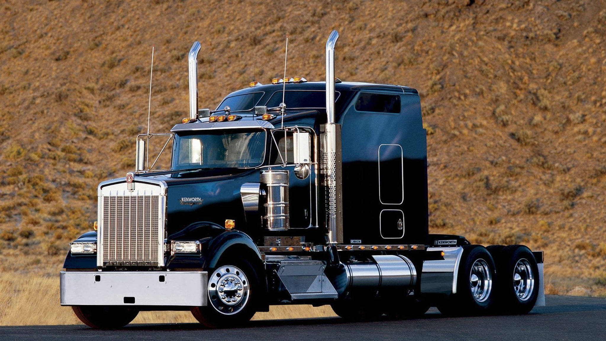Kenworth W900, black, chrome accents, Full HD Desktop Wallpaper