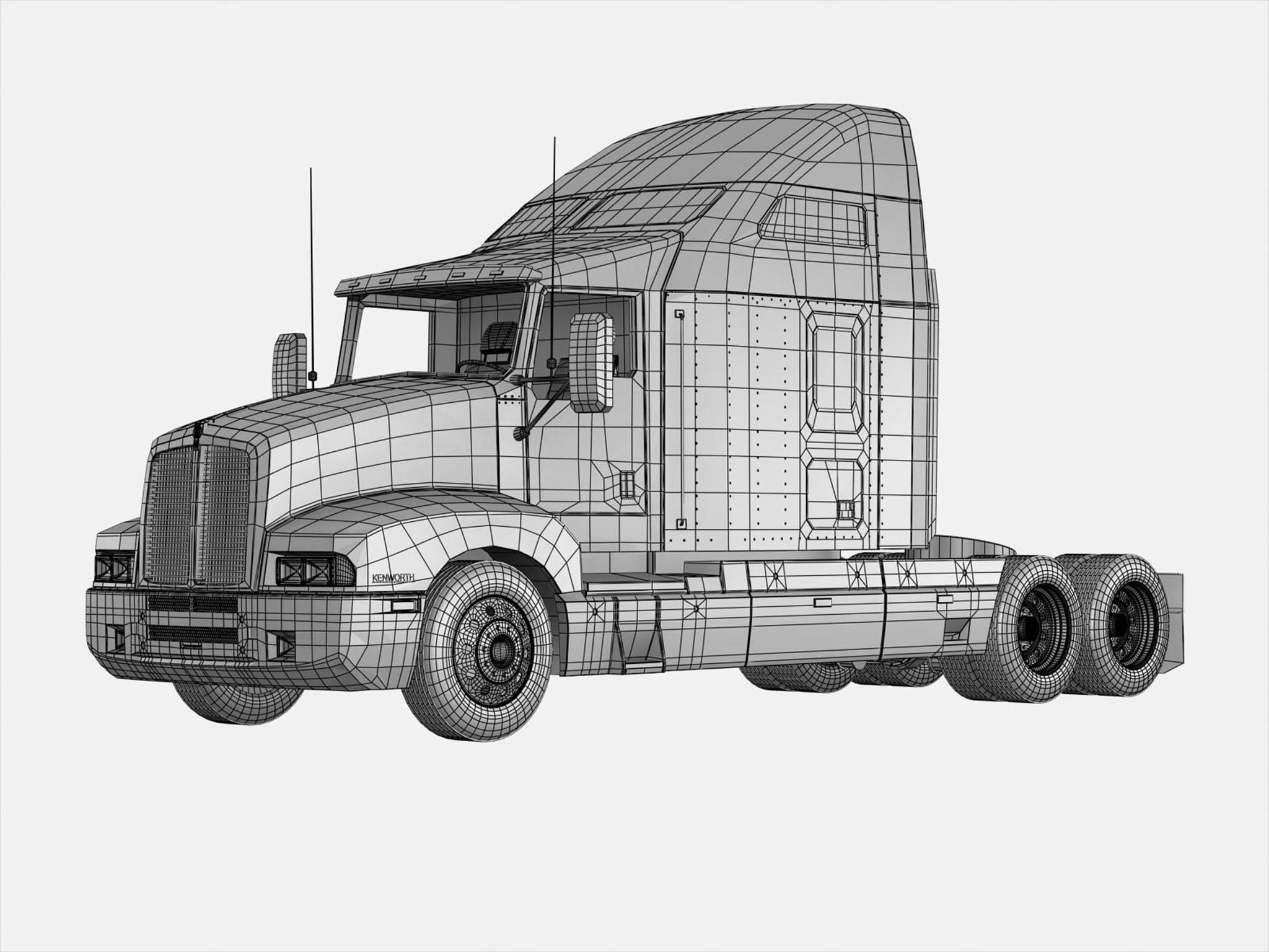 Kenworth W900, wireframe 3d model, monochrome, Full HD Desktop Wallpaper